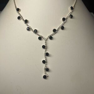 Silver Tone and Black‎ Crystal Y Necklace